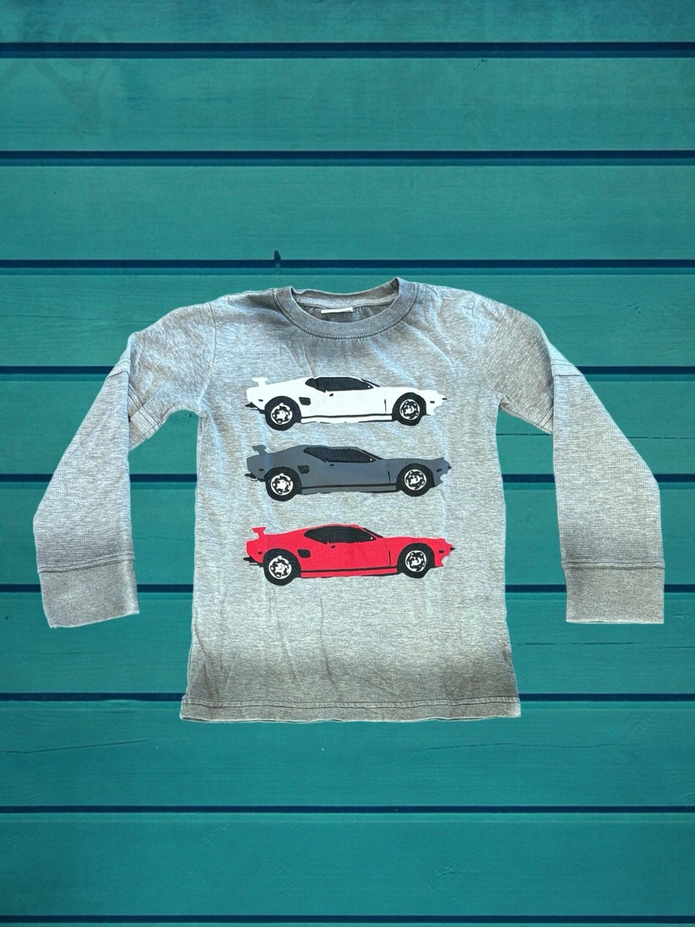 Mish Boys Kids Gray Long-Sleeve Shirt with Car Graphic - Red, Gray, White Size 6